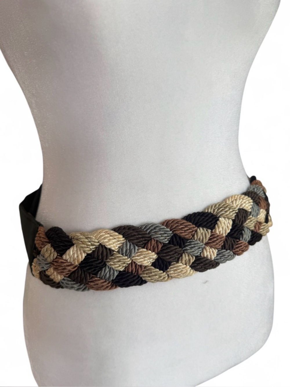 Braided Neutral Rope Waist Belt in Beige, Brown & Gray